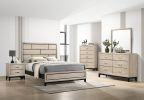 Cotemporary Chalk Drift Wood Finish Queen Size Panel Low-profile Bed Geometric Design Wooden Bedroom Furniture