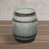 Drum Shape Metal Wine Storage Table with Removable Lid, Rustic Brown and Gray