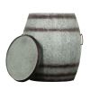 Drum Shape Metal Wine Storage Table with Removable Lid, Rustic Brown and Gray