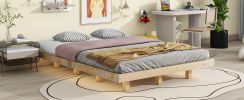 Queen Size Floating Bed with LED Lights Underneath,Modern Queen Size Low Profile Platform Bed with LED Lights,Natural