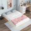 Full Size Floating Bed with LED Lights Underneath,Modern Full Size Low Profile Platform Bed with LED Lights,White