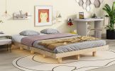 Queen Size Floating Bed with LED Lights Underneath,Modern Queen Size Low Profile Platform Bed with LED Lights,Natural