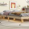 Queen Size Floating Bed with LED Lights Underneath,Modern Queen Size Low Profile Platform Bed with LED Lights,Natural