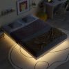 Queen Size Floating Bed with LED Lights Underneath,Modern Queen Size Low Profile Platform Bed with LED Lights,Natural