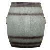 Drum Shape Metal Wine Storage Table with Removable Lid, Rustic Brown and Gray
