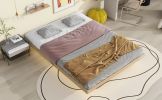 Queen Size Floating Bed with LED Lights Underneath,Modern Queen Size Low Profile Platform Bed with LED Lights,Natural