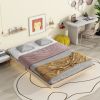 Queen Size Floating Bed with LED Lights Underneath,Modern Queen Size Low Profile Platform Bed with LED Lights,Natural