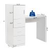 White embossed particle board with melamine H-type 104.5*49*120cm, one door and three drawers, computer desk, 2 USBs, 2 power sockets