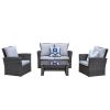 Patio Light Grey Sofa 4 Seat Couch Coffee Table Sofa Furniture Set With Rattan Wicker Outdoor