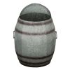 Drum Shape Metal Wine Storage Table with Removable Lid, Rustic Brown and Gray