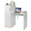 White embossed particle board with melamine H-type 104.5*49*120cm, one door and three drawers, computer desk, 2 USBs, 2 power sockets