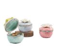 Ceramic Decoration Storage Box Heart-shaped White Jewelry Box; Pink Flower