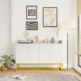 Stylish and Functional 4-Door Storage Cabinet with Square Metal Legs and Particle Board Material,for Living Room and Kitchen (Color: White)