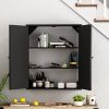 23.62 "Vintage Two Door Wall Cabinet with Mirror, Three-level Entrance Storage Space for Living Room, Bathroom, Dining Room