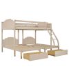 Full Over Twin & Twin Bunk Bed;  Velvet Triple Bunk Bed with Drawers and Guardrails