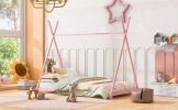 Metal Twin Size House Platform Bed with Triangle Structure