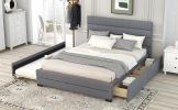 Queen Upholstered Platform Bed with Twin Size Trundle and Two Drawers