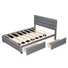 Queen Upholstered Platform Bed with Twin Size Trundle and Two Drawers