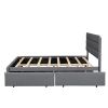 Queen Upholstered Platform Bed with Twin Size Trundle and Two Drawers