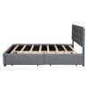 Queen Upholstered Platform Bed with Twin Size Trundle and Two Drawers