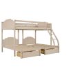 Full Over Twin & Twin Bunk Bed;  Velvet Triple Bunk Bed with Drawers and Guardrails