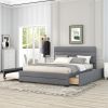 Queen Upholstered Platform Bed with Twin Size Trundle and Two Drawers