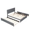 Queen Upholstered Platform Bed with Twin Size Trundle and Two Drawers