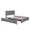 Queen Upholstered Platform Bed with Twin Size Trundle and Two Drawers