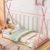 Metal Twin Size House Platform Bed with Triangle Structure