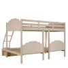 Full Over Twin & Twin Bunk Bed;  Velvet Triple Bunk Bed with Drawers and Guardrails
