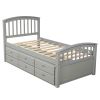 Twin Size Platform Storage Bed Solid Wood Bed with 6 Drawers