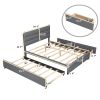 Queen Upholstered Platform Bed with Twin Size Trundle and Two Drawers