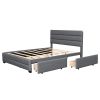 Queen Upholstered Platform Bed with Twin Size Trundle and Two Drawers
