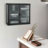 Retro Style Haze Double Glass Door Wall Cabinet with Detachable Shelves for Office, Dining Room, Living Room, Kitchen, and Bathroom
