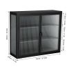 Retro Style Haze Double Glass Door Wall Cabinet with Detachable Shelves for Office, Dining Room, Living Room, Kitchen, and Bathroom